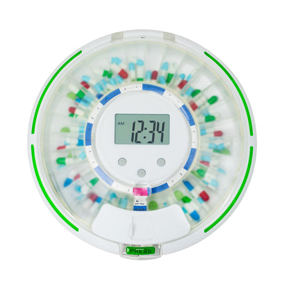 Automatic Pill Dispenser with Flashing Light, Sound, Alarm and Safety Lock, 28-Day Electronic Medication Organizer – Dispense Vitamins and Tablets Up 6 Times/Day – Easy Read Display (Frosted)