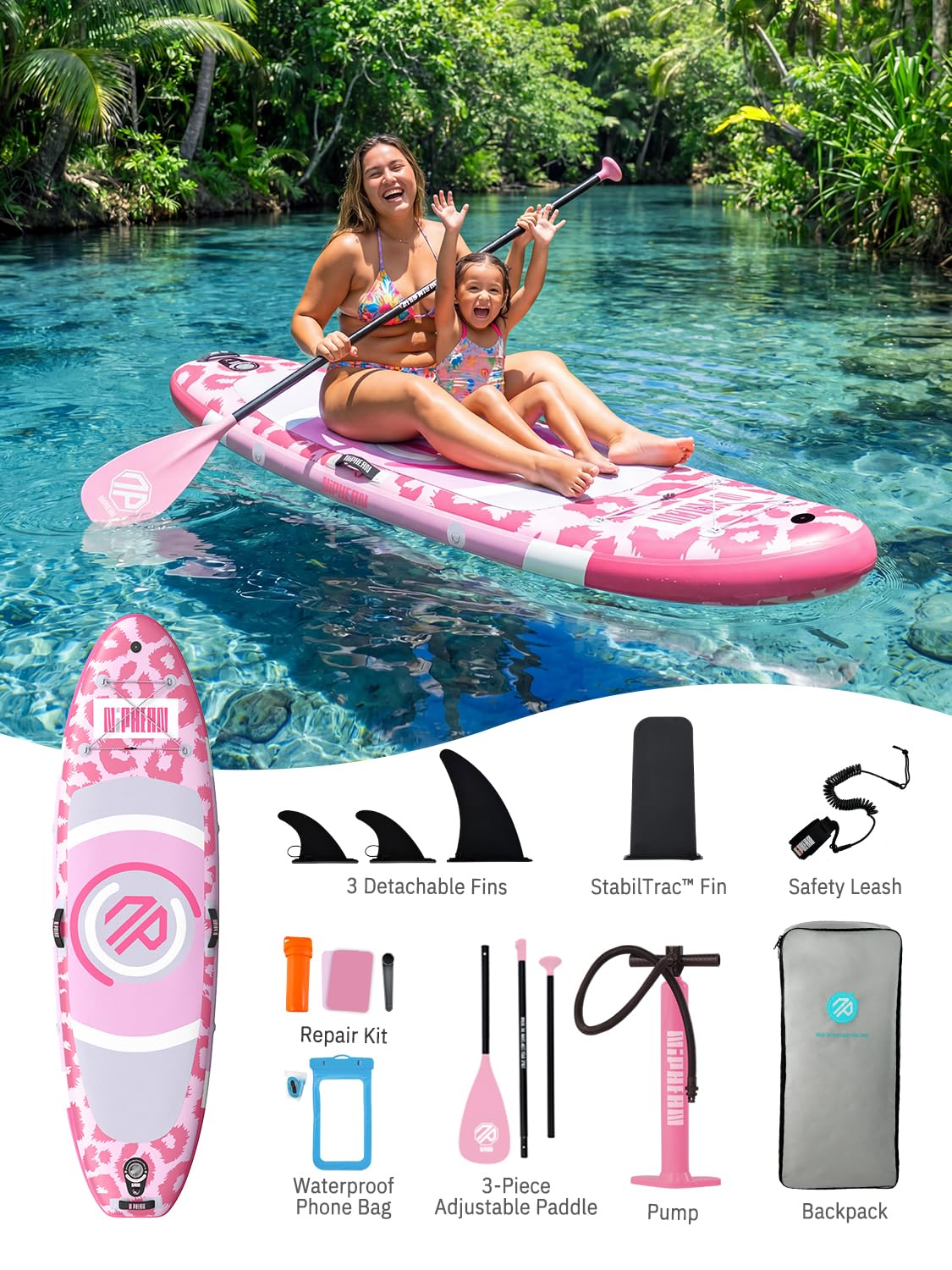 Niphean（Ultra-Light） Inflatable Paddle Board with StabilTrac Fin and Durable SUP Accessories, 10' Stand Up Paddle Boards for Adults & Youth, Versatile Yoga Paddle Board, Gift Ideas