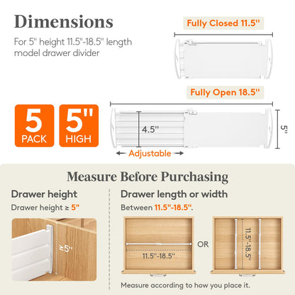 Lifewit 8" Tall 4 Pack Drawer Dividers, 13.8"-22.2" Adjustable Deep Drawer Organizer Clothes, Expandable White Plastic Separators for Dresser, Kitchen, Cabinet, Closet, Office Organization & Storage