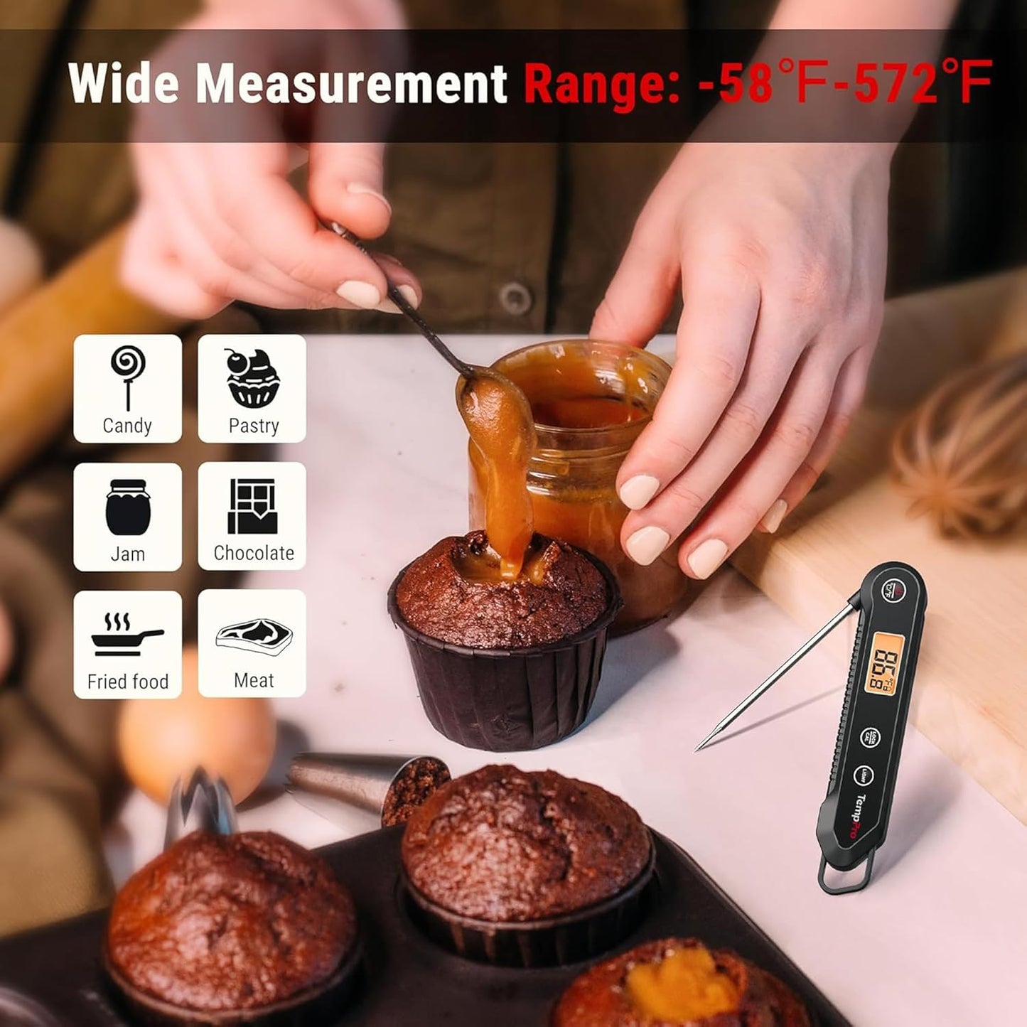 TempPro Digitales Sofortablese-Fleischthermometer zum Grillen, wasserdichtes Küchen-Lebensmittelthermometer mit Kalibrierfunktion und Hintergrundbeleuchtung, zum Backen von Brot, Süßigkeiten, Kochwerkzeug, Utensilien (zuvor ThermoPro)