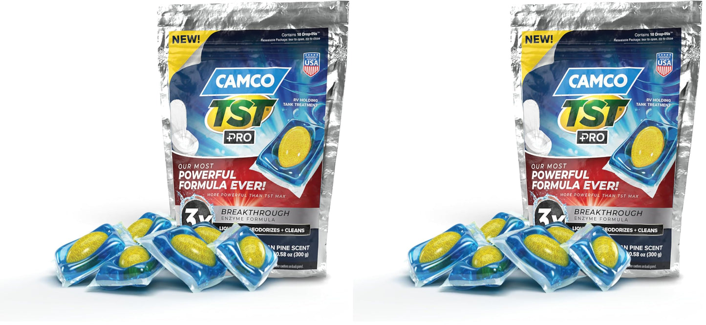 Camco TST MAX RV Toilet Treatment Drop-INs - Control Unwanted Odors & Break Down Waste and Tissue - Safe Septic Tank Treatment - Orange Scent, 30-Pack (41183)