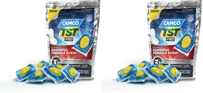 Camco TST MAX RV Toilet Treatment Drop-INs - Control Unwanted Odors & Break Down Waste and Tissue - Safe Septic Tank Treatment - Orange Scent, 30-Pack (41183)