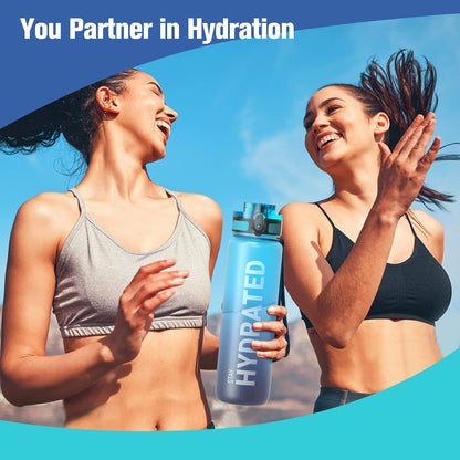 Sahara Sailor Trinkflasche, 950ml Motivations-Sportflasche mit Zeitmarkierung – Trinkzeiten – Tritan, BPA-frei, weite Öffnung auslaufsicher, Fast-Flow-Technologie mit Reinigungsbürste (1 Flasche)