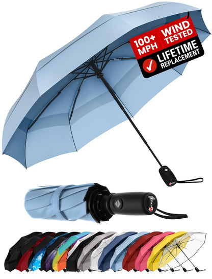Repel Windproof Travel Umbrella - Compact & Withstands Winds up to 100MPH , Strongest Premium Auto Folding Umbrella for Rain and Sun - Durable, Light & Portable for Women & Men , Fits Backpack & Cars