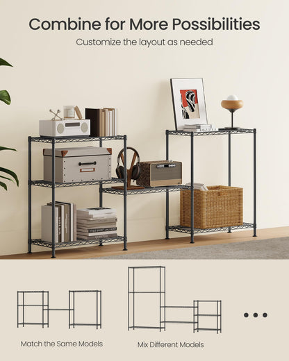SONGMICS Storage Shelf, Small Metal Wire Shelving Unit, Adjustable Shelves, for Small Spaces, Garage, Bedroom, Living Room, Kitchen, Pantry, 5 Tier, 11.8 x 11.8 x 47.6 Inches, Ink Black ULGR123BH01