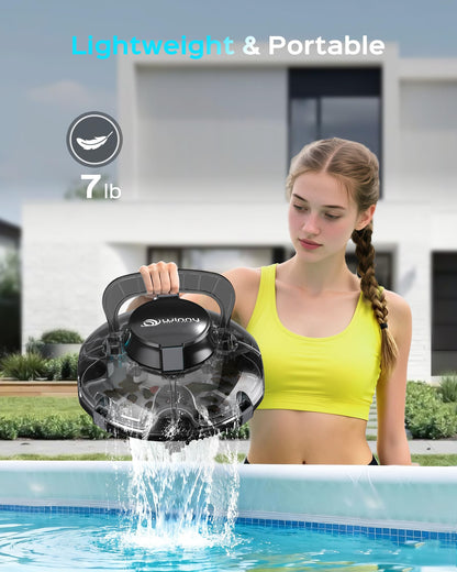 (2026 Upgrade) Cordless Pool Vacuum for Above Ground Pool, Automatic Pool Cleaner Robot Cleaning Up to 660 sq.ft, Dual-Layer Filtration, 90 Mins Runtime, Self-Parking, with Hook (Light Tinted Black)