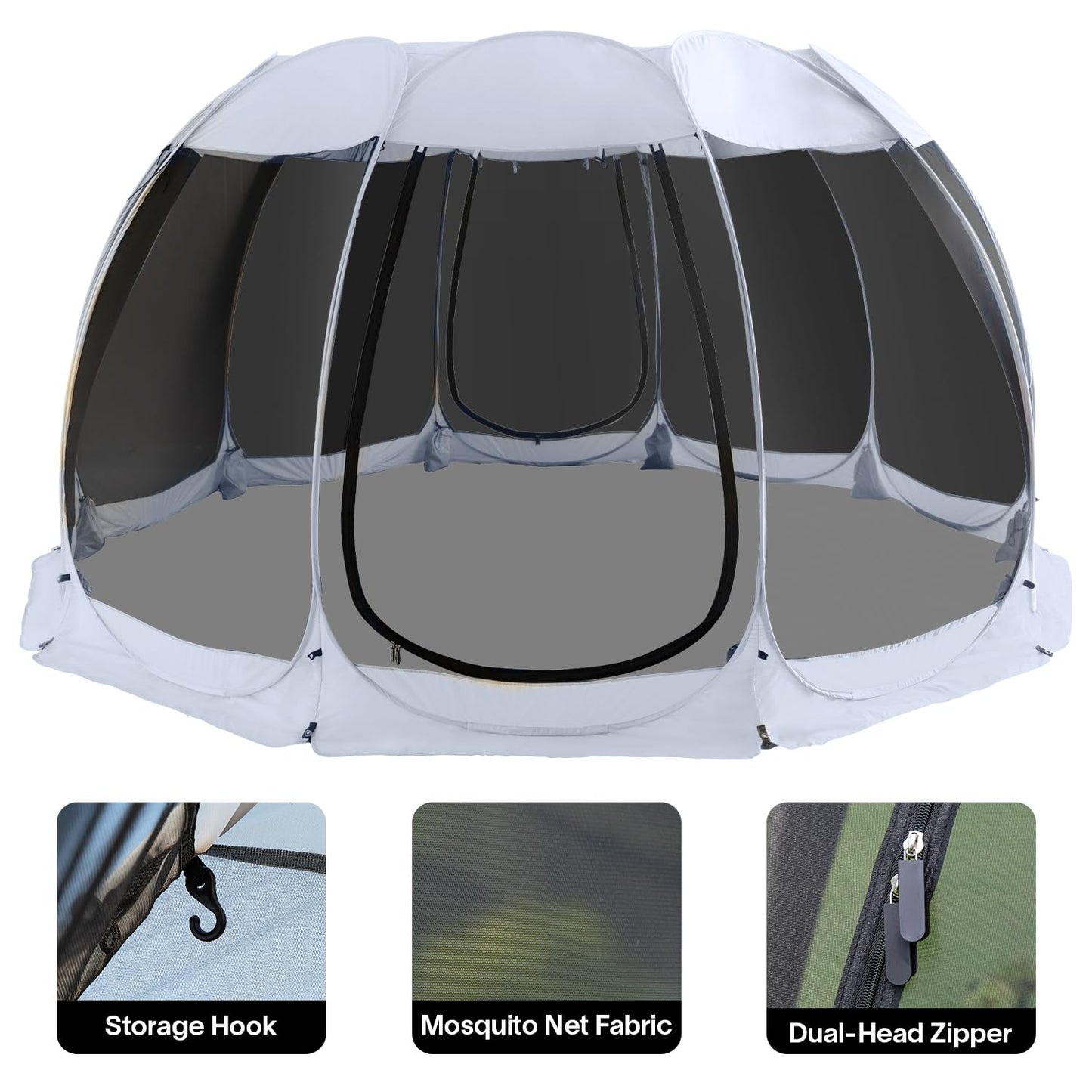 Alvantor Pop Up Screen House Tent, Instant Outdoor Gazebo with Mosquito Netting & UPF 50+ Sun Protection, Portable Canopy Shelter for Patio, Backyard, Camping (2-10 Person)