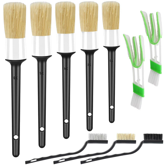 10pcs Auto Car Detailing Brush Set Car Interior Cleaning Kit Includes 5 Boar Hair Detail Brush,3 Wire Brush, 2 Air Vent Brush for Cleaning Interior Exterior, Dashboard Engines Leather Wheel