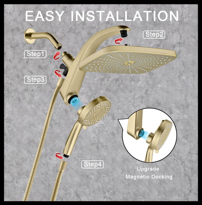 BOZYBO Rain Shower Head with Handheld: High Pressure Shower Heads with Handheld Spray Combo, 12" Rainfall Shower Head and 9 Sprays Hand Showerheads with Magnetic Docking and Power Jets, Chrome