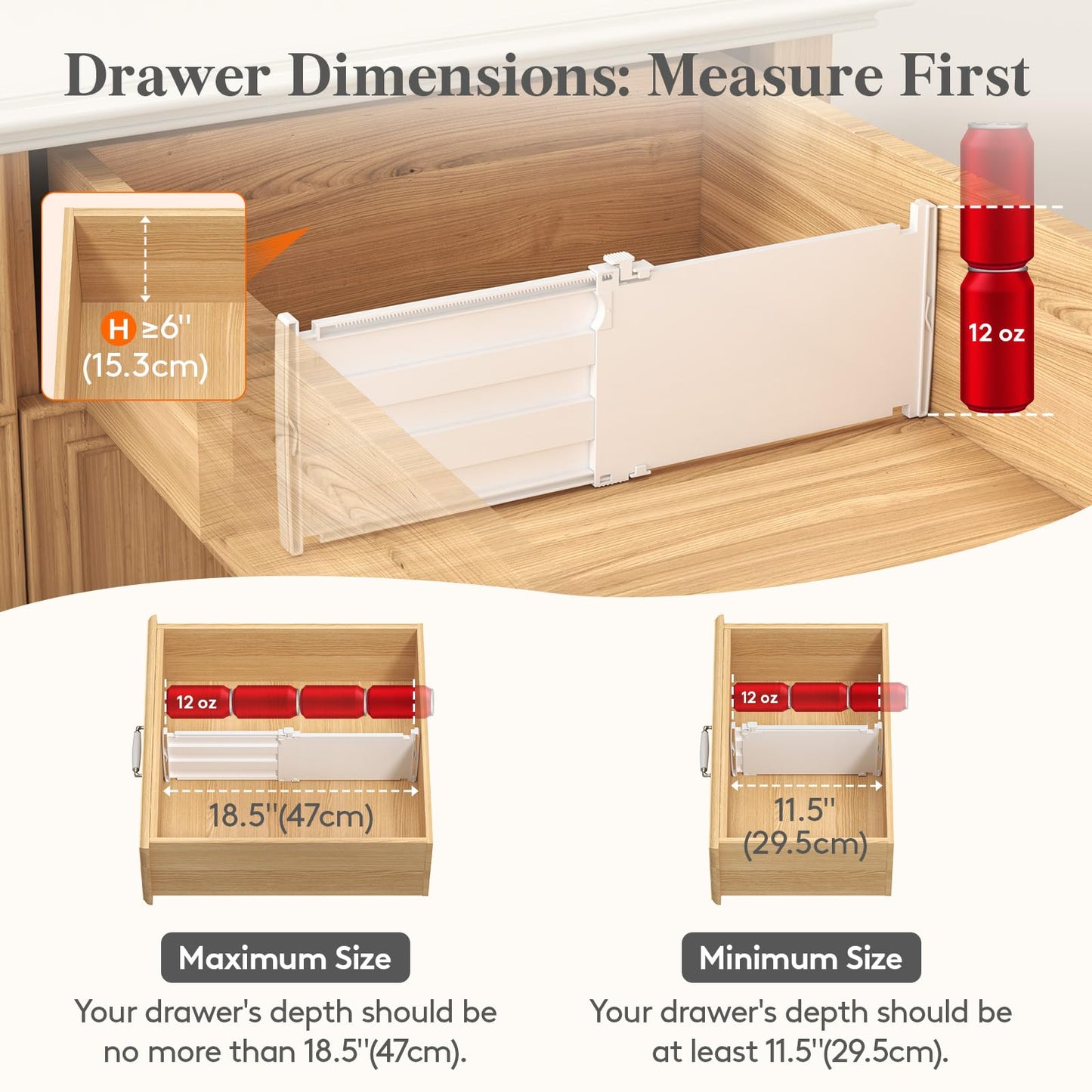 Lifewit 8" Tall 4 Pack Drawer Dividers, 13.8"-22.2" Adjustable Deep Drawer Organizer Clothes, Expandable White Plastic Separators for Dresser, Kitchen, Cabinet, Closet, Office Organization & Storage