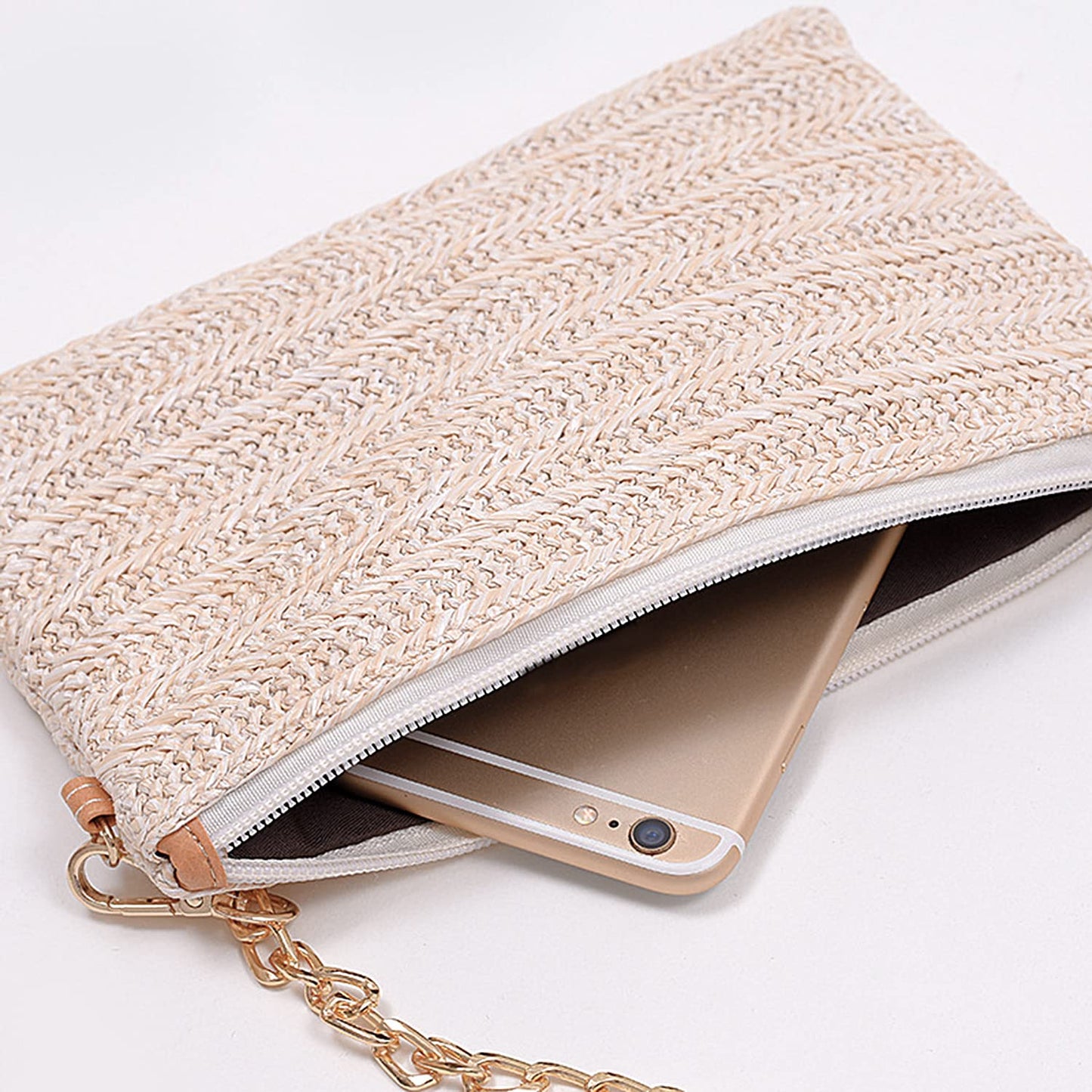Beurlike Strohkupplung Geldbörsen für Frauen Strand Handgelenktasche Kleine Umhängetasche für Mädchen (Natur)