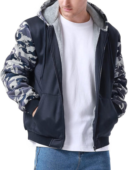 Herren-Hoodie, schweres Fleece-Futter, verdickt, warm, mit Kängurutasche für Outdoor und Freizeit