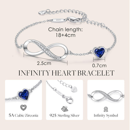 CDE Valentinstagsgeschenk Infinity Herz Geburtsstein Charm Gliederarmband für Damen 925 Sterling Silber Verstellbares Muttertags- Weihnachtsgeschenk Jubiläums- Geburtstags-Schmuck für Ehefrau Freundin Sie