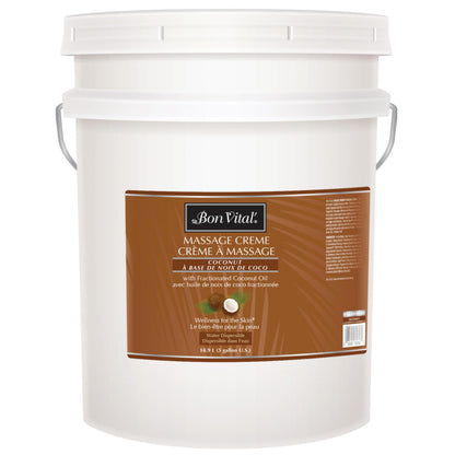 Bon Vital' Coconut Massage Creme Made with 100% Pure Fractionated Coconut Oil, Massage Cream & Moisturizer to Repair Dry Skin, No Greasy Feel, Anti-Aging Cream for Professional Massage, 5 Gallon Pail