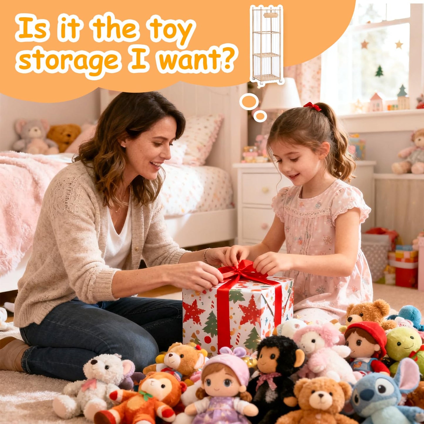 TANONE Stuffed Animal Storage - Wooden Large Organizer Holder for Playroom - Plush Zoo Animals Holder with Elastic Cords & Brake Wheel for Toddler Bedroom Toy Stuff Organization