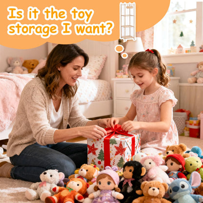 TANONE Stuffed Animal Storage - Wooden Large Organizer Holder for Playroom - Plush Zoo Animals Holder with Elastic Cords & Brake Wheel for Toddler Bedroom Toy Stuff Organization