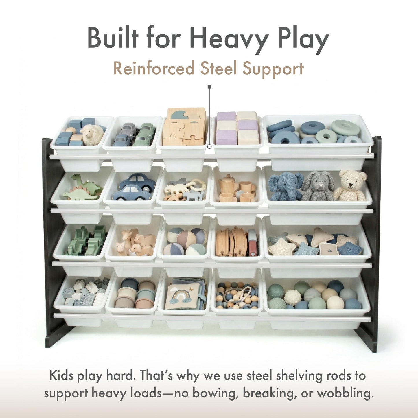 Humble Crew Toy Storage Organizer with 20 Removable Storage Bins for Kids Playroom, 4-Tier Toddler Toy Organization and Storage, Natural/White