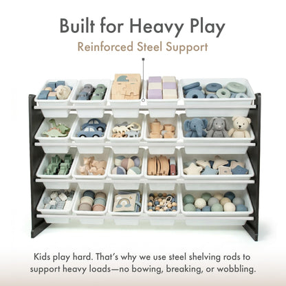 Humble Crew Toy Storage Organizer with 20 Removable Storage Bins for Kids Playroom, 4-Tier Toddler Toy Organization and Storage, Natural/White