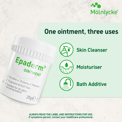 Epaderm Ointment for Eczema, Psoriasis and Dry Skin 1kg tub | 3-in-1 emollient formulated with clinically proven ingredients | Free from fragrance, colour, steroids, sodium lauryl sulphate (SLS) | Suitable for all ages, including babies