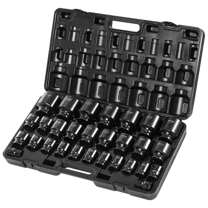VEVOR 91-Piece 1/2" Drive Impact Socket Set, SAE (5/16" to 1-1/4") & Metric (8 to 32 mm), CR-V, Deep & Shallow, 6 Point, Ratchet Handle, Universal Joint, Adapters, Extension Bars (3, 5, 10 in)
