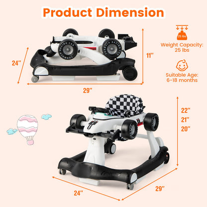 HONEY JOY 4-in-1 Baby Walker, Activity Push Walker w/3 Adjustable Heights, Smooth Wheels w/Adjustable Speed, Padded Seat, Music & Light, Foldable Car Walker for Baby Boys Girls Age 6 Months+ (Blue)