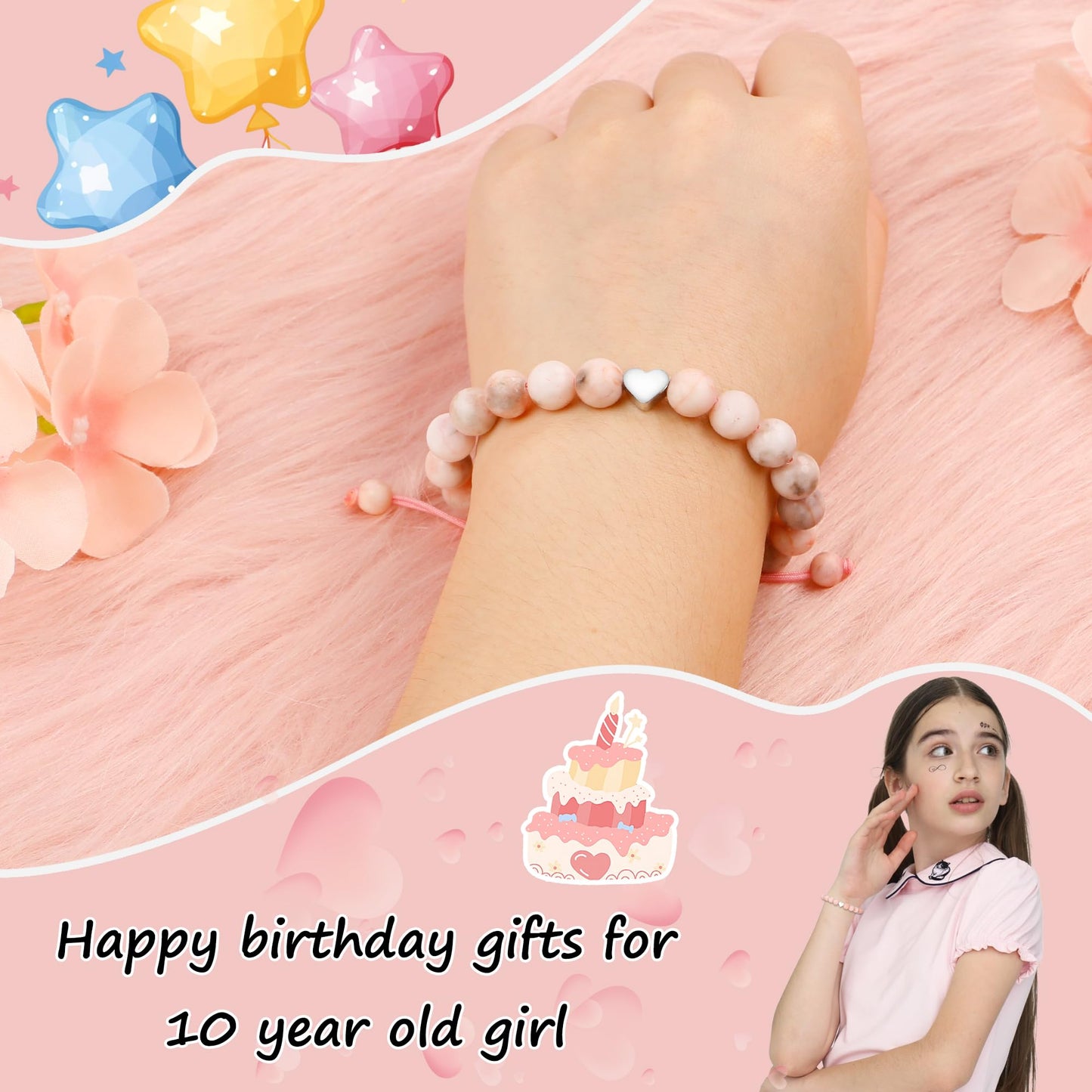 Sereney 5 Jahre altes Mädchen Geburtstagsgeschenkideen, verstellbares rosa-weißes Perlenarmband als Fünf-Jahres-5-Jahre-altes 5. Geburtstagsgeschenk für Teenager-Mädchen, Tochter, Nichte, Enkelin
