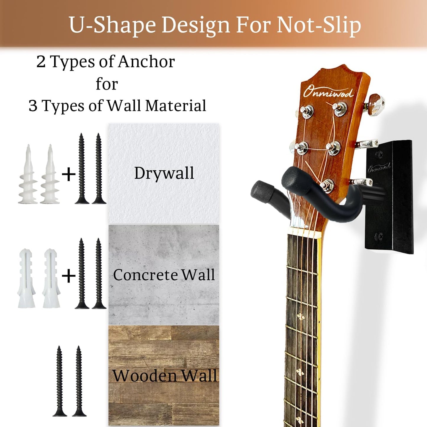 Gitarren-Wandhalterung, 2er-Pack, Gitarrenbügel aus schwarzem Nussbaumholz, U-förmige Gitarren-Wandhalterung, Gitarrenhalter-Hakenständer für Akustik-, E-Gitarre, Banjo,, Bass, Geschenk für Gitarristen, Männer, Jungen