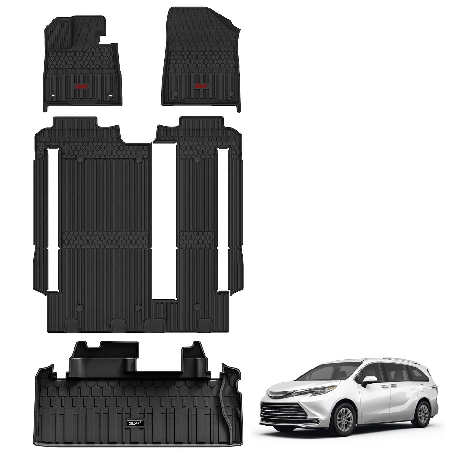 3W Floor Mats for Toyota Tacoma 2024 2025 2026 Double Cab Auto Tran(Not Fit Hybrid & XtraCab), TPE All Weather Custom Fit Floor Liner for Tacoma TRD/SR/SR5/limited Car Liners.