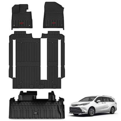 3W Floor Mats for Toyota Tacoma 2024 2025 2026 Double Cab Auto Tran(Not Fit Hybrid & XtraCab), TPE All Weather Custom Fit Floor Liner for Tacoma TRD/SR/SR5/limited Car Liners.