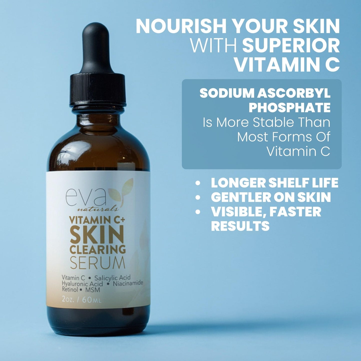 Eva Naturals Vitamin C Serum für das Gesicht – Anti-Aging Dark Spot Remover mit Retinol, Hyaluronsäure, Niacinamid & Salicylsäure – Gesichtsserum für Frauen für klare, glatte, strahlende Haut