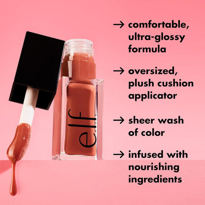 e.l.f. Glow Reviver Lip Oil, Pflegendes getöntes Lippenöl für ein hochglänzendes Finish, angereichert mit Jojobaöl, vegan & tierversuchsfrei, Rose Envy