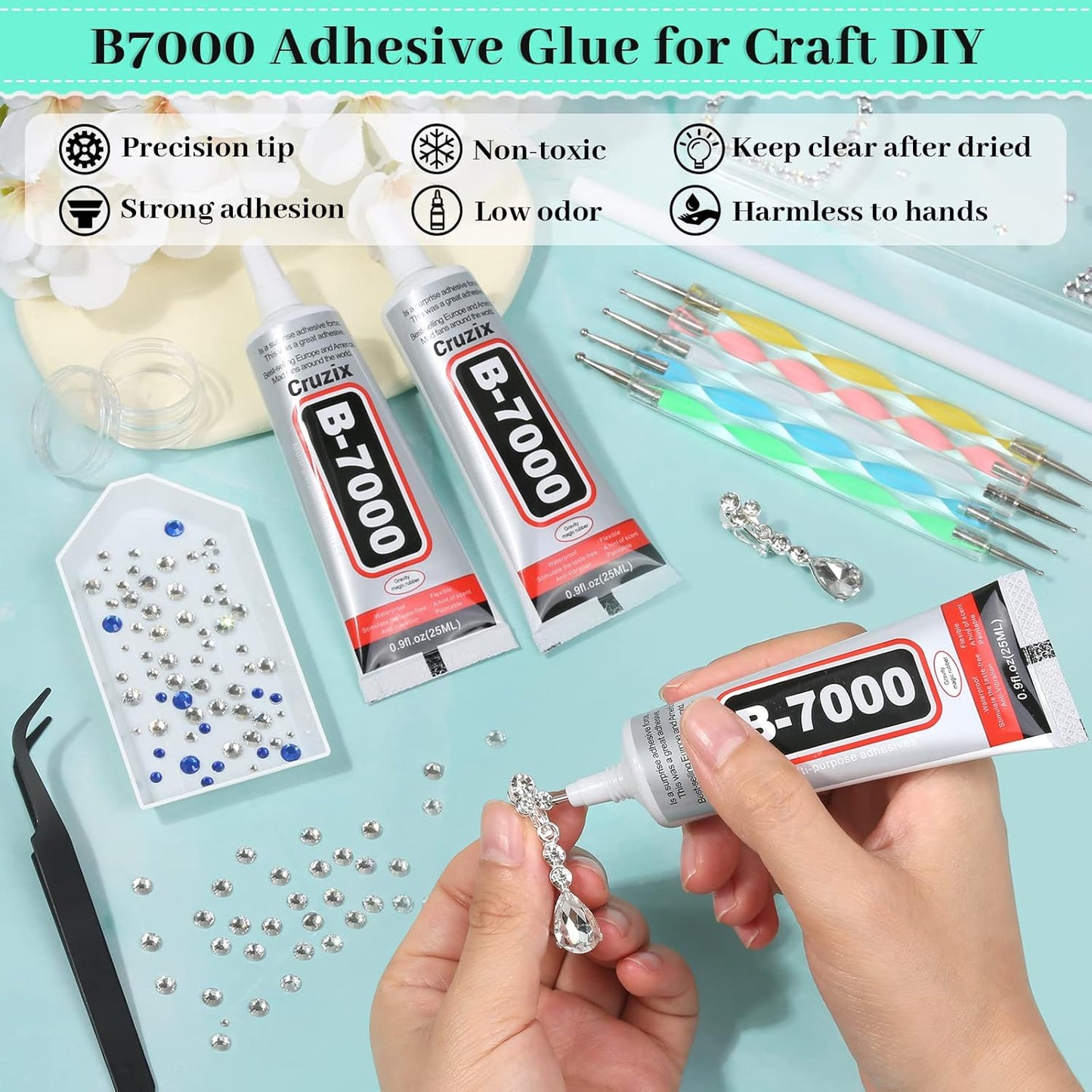 B-7000 Kleber, Mehrzweck-Bastelkleber in Industriequalität, klar, halbflüssig, zum Verkleben von Telefonbildschirmen, Tablets, Schmuck, Strasssteinen, DIY Elektronikkomponenten, Reparatur von Glas, Metall (4x15 ml/0.5 oz)
