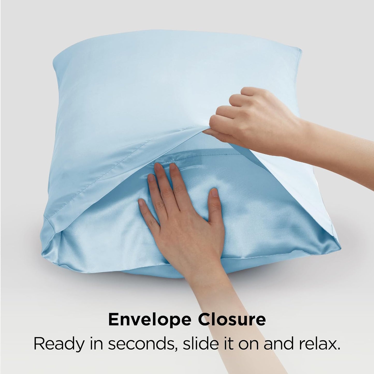 Bedsure Satin-Kissenbezug, Queen-Size, 2er-Pack, Seidenkissenbezügen ähnlich, seidige Kissenhüllen mit Hotelverschluss, Raumdeko, Valentinsgeschenke für Frauen und Männer, Grau, 50x75 cm