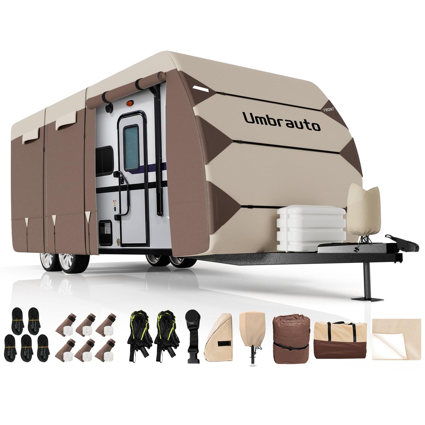 Umbrauto Class C RV Cover Fits 29-32’, Class C Motorhome Camper Cover, Heavy Duty 7 Layers Top Windproof Breathable RV Cover with 3Pcs Extra Straps, Adhesive Repair Patches, 6 Gutter Covers