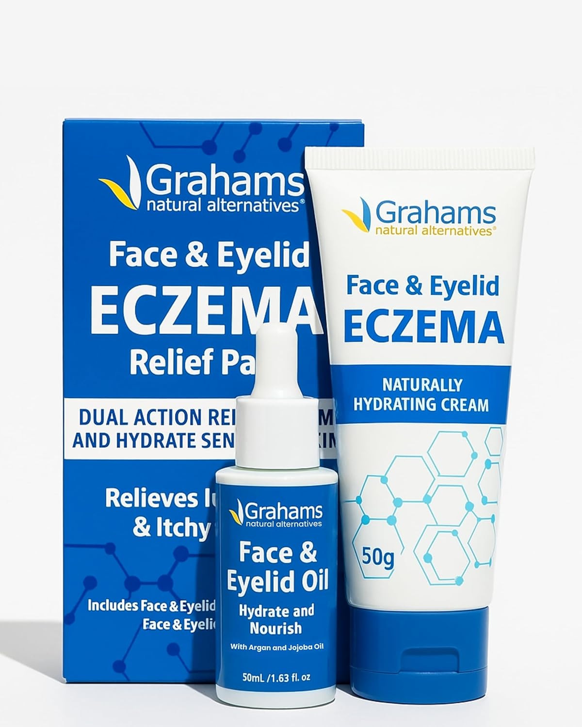 Grahams Natural Face & Eyelid Eczema Relief Kit - Treatment for Dry Skin, Eczema, Perioral & Seborrheic Dermatitis - Itch Relief - Moisturizing Face Cream, 75g + Eyelid Oil, 50ml