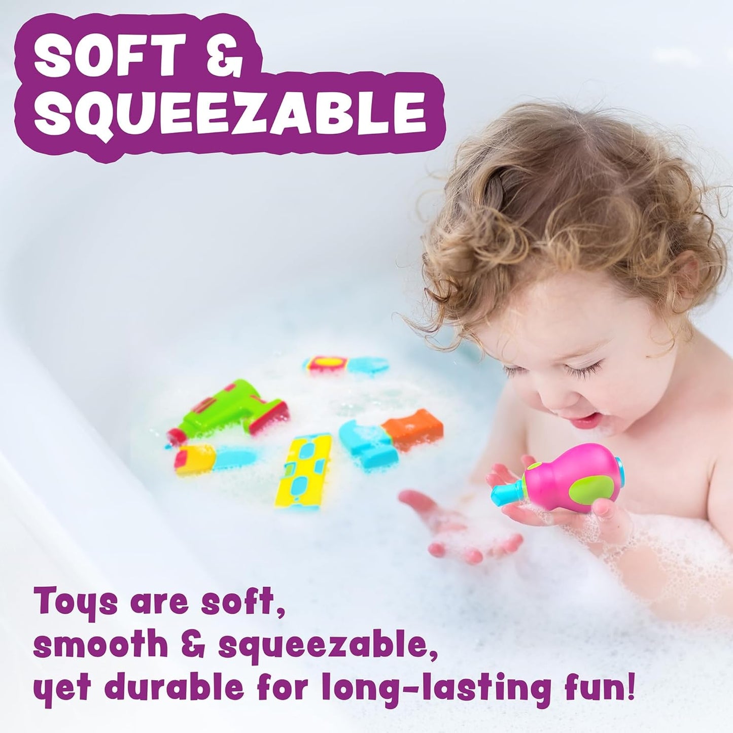 Tub Works® Construction™ Trucks Schimmelfreies Badespielzeug, 6er-Pack | Versiegeltes Design ohne Löcher hält Feuchtigkeit fern | Weich, quetschbar und schwimmt auf dem Wasser | Baby- und Kleinkind-Badespielzeug | Kinderauto-Spielzeug