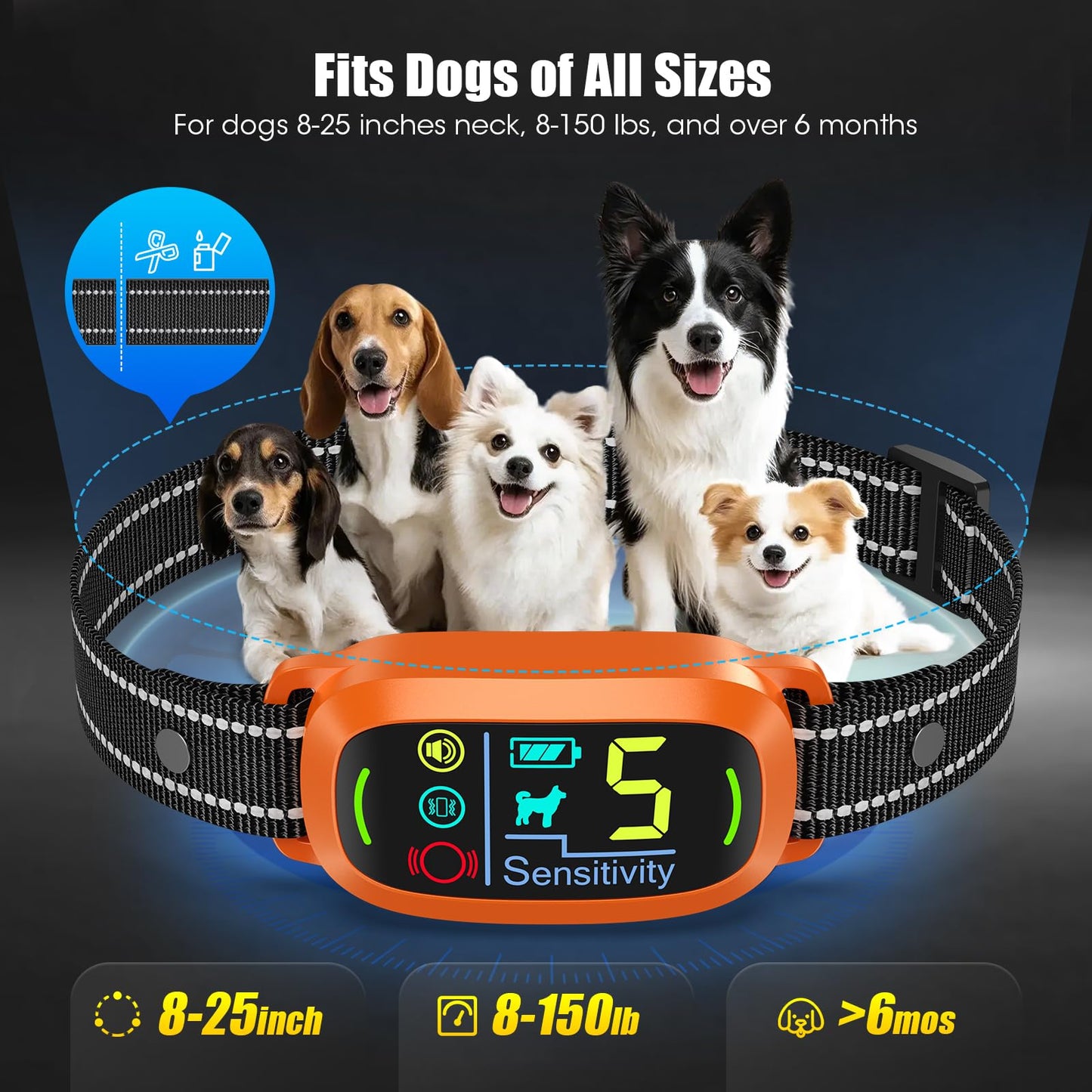 Smart AI Bark Collar for Large Medium Small Dogs, Anti Barking Device with 5 Training Modes, Exclusive Forced Bark-Stopping, Rechargeable IP67 Waterproof Bark Collar with 5 Sensitivity (Black)