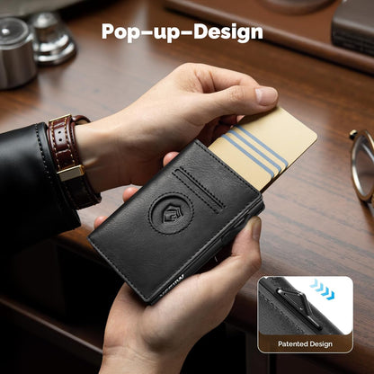 YESIIW Minimalistisches Pop-up-Kartenetui für Herren, RFID-blockierend | Schlankes Visitenkartenetui mit Geldfach | Aluminium-Metall-Bankkartenetui für Scheine, Münzen und Debitkarten