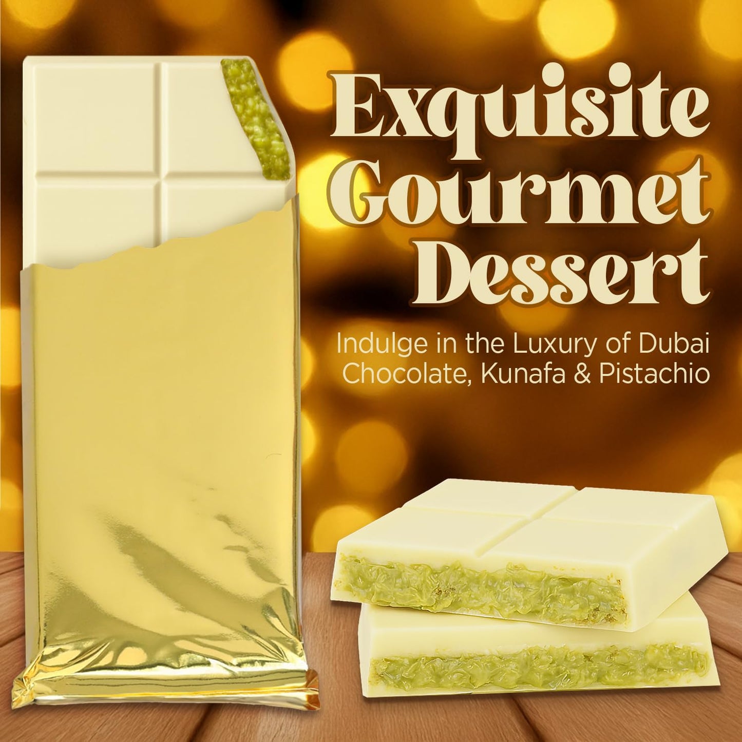 Barra de chocolate crujiente con Knafeh, pistacho, de Dubái, 7 oz | Famosa barra de chocolate con Kunafa de Dubái | Kunafe crujiente con pasta de pistacho | Regalo de postre gourmet