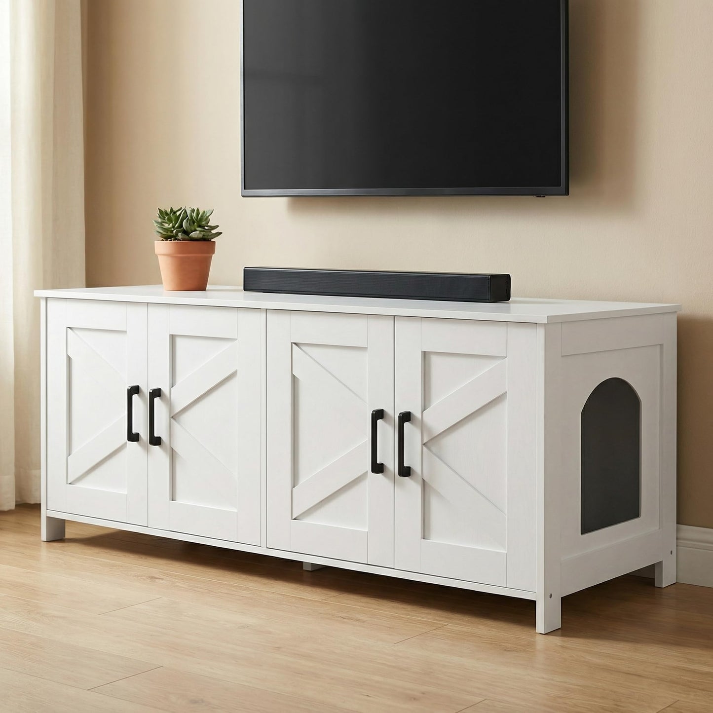 Homhedy Cat Litter Box Enclosure, Wooden Cat Washroom Furniture with Barn Door, Pet House, Fit Most of Litter Box, White