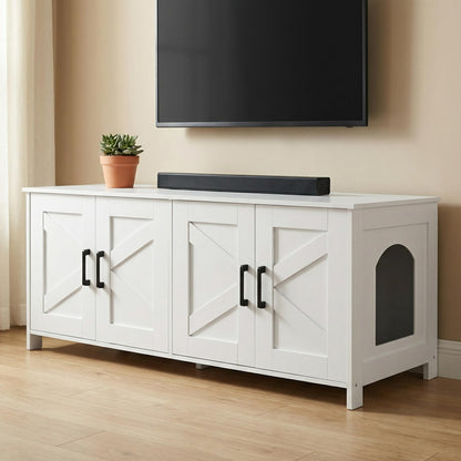 Homhedy Cat Litter Box Enclosure, Wooden Cat Washroom Furniture with Barn Door, Pet House, Fit Most of Litter Box, White