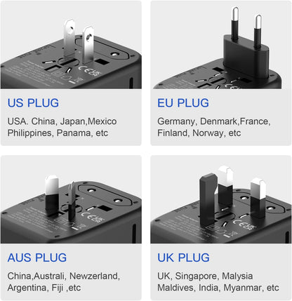 VYLEE Universal International Power Travel Plug Adapter, 5 in 1 European Travel Plug Adapter W/ 3.5A 2xUSB-A and 2xUSB C Wall Charger and Worldwide AC Outlet for Europe USA UK AUS Asia (White)