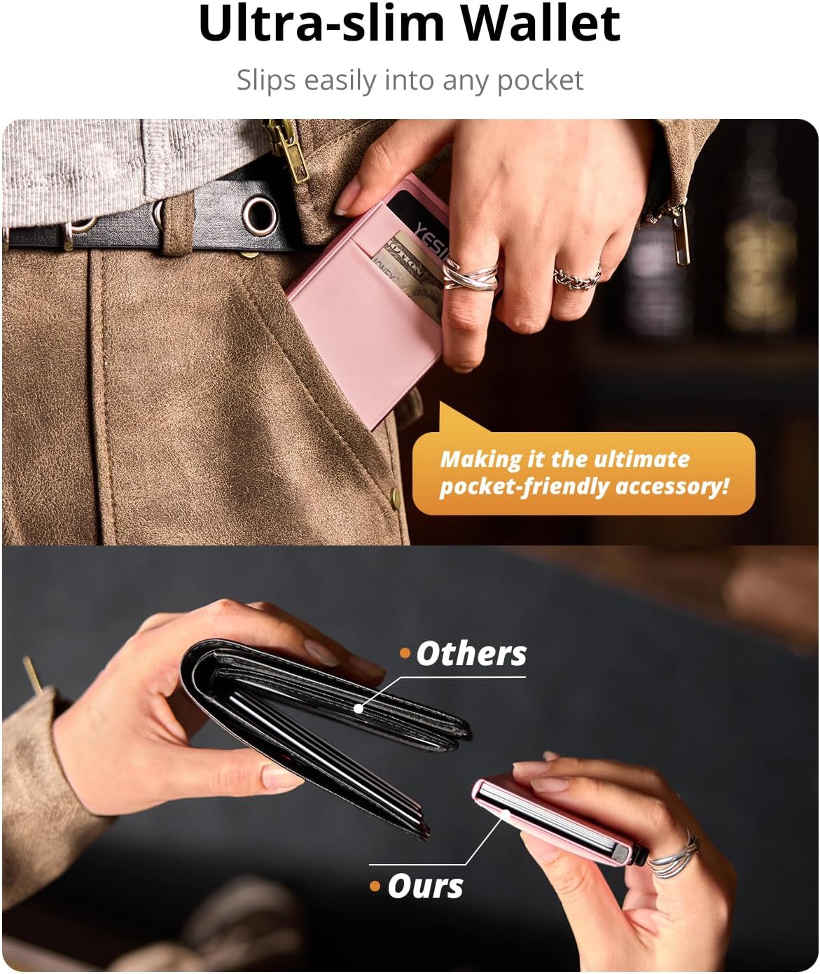 YESIIW Minimalistisches Pop-up-Kartenetui für Herren, RFID-blockierend | Schlankes Visitenkartenetui mit Geldfach | Aluminium-Metall-Bankkartenetui für Scheine, Münzen und Debitkarten