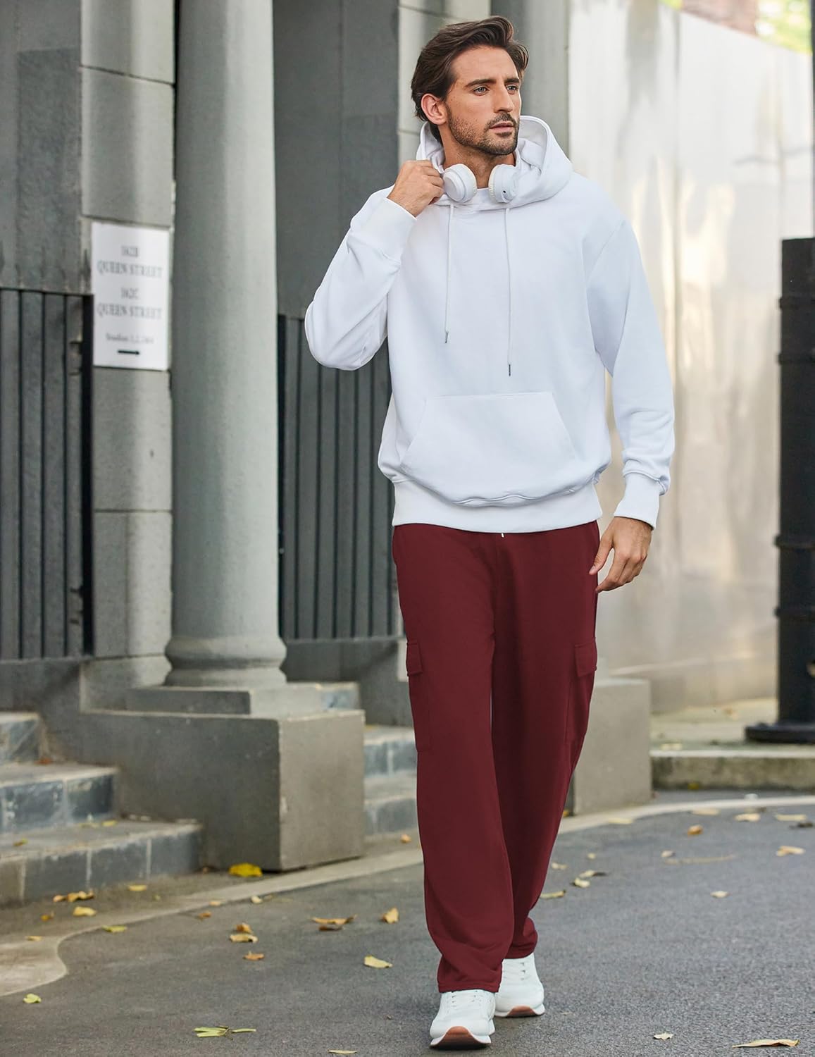 Deyeek Herren Cargo Jogginghose Open Bottom Baggy Leichte Cargo Sweatpants für Männer Locker sitzende Freizeithose mit Taschen