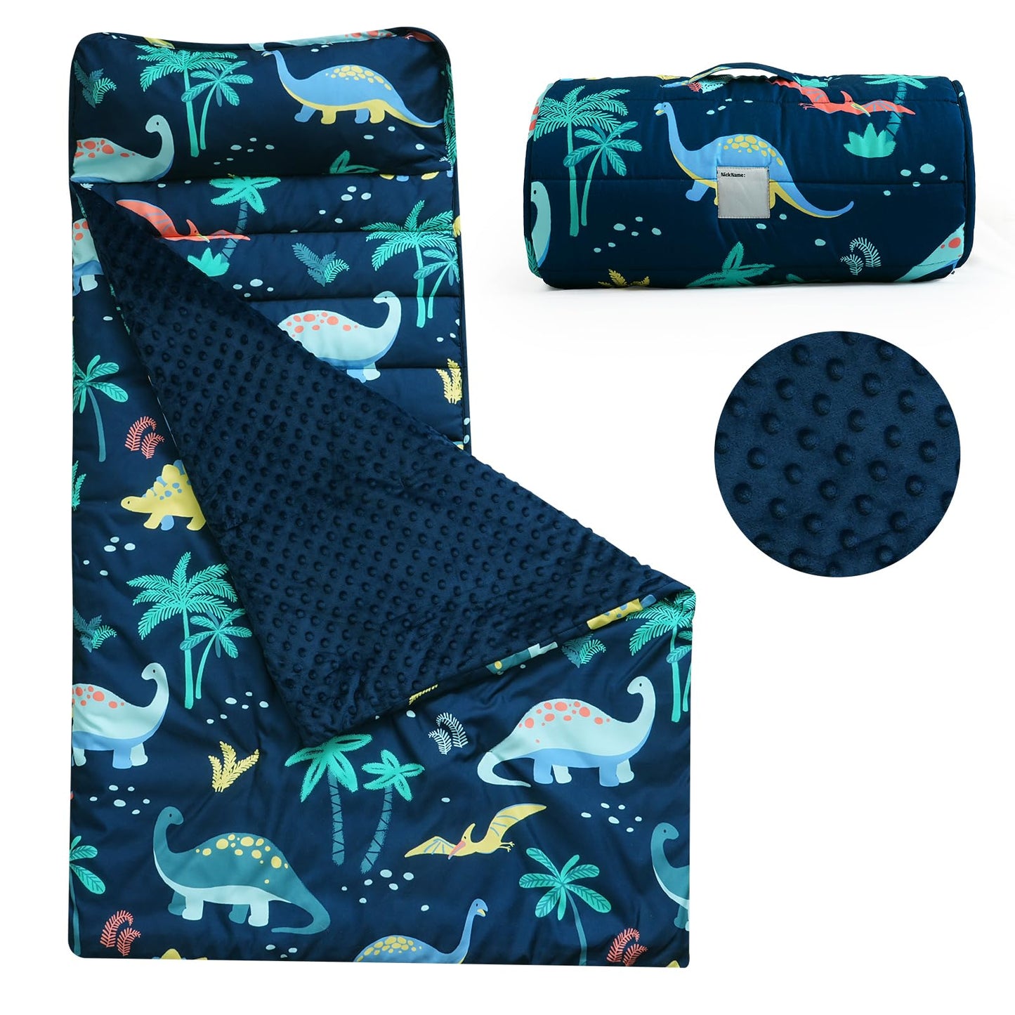 PHF Toddler Nap Mat with Removable Pillow and Minky Blanket, Rollup Design Kids Sleeping Mat, Slumber Bags for Boys, 55"x23" Toddler Sleeping Bag for Daycare Preschool Travel Camping, Space