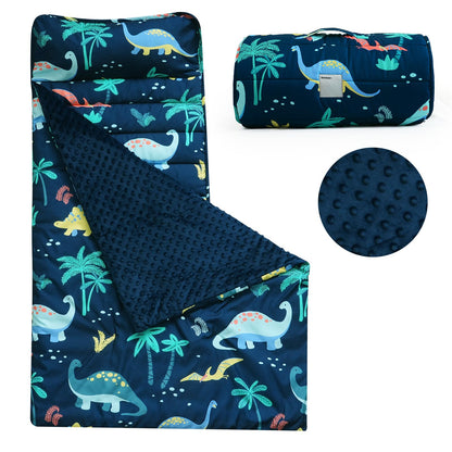PHF Toddler Nap Mat with Removable Pillow and Minky Blanket, Rollup Design Kids Sleeping Mat, Slumber Bags for Boys, 55"x23" Toddler Sleeping Bag for Daycare Preschool Travel Camping, Space