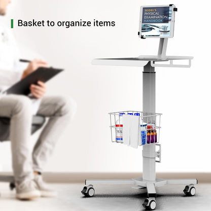 Mobile Medical Tablet Cart Compatible with 9.7-12.9” iPad, Rolling Medical Workstation, Mobile Tablet Workstation for Hospital, Clinic, Library, Restaurant, Rolling Floor Stand Cart