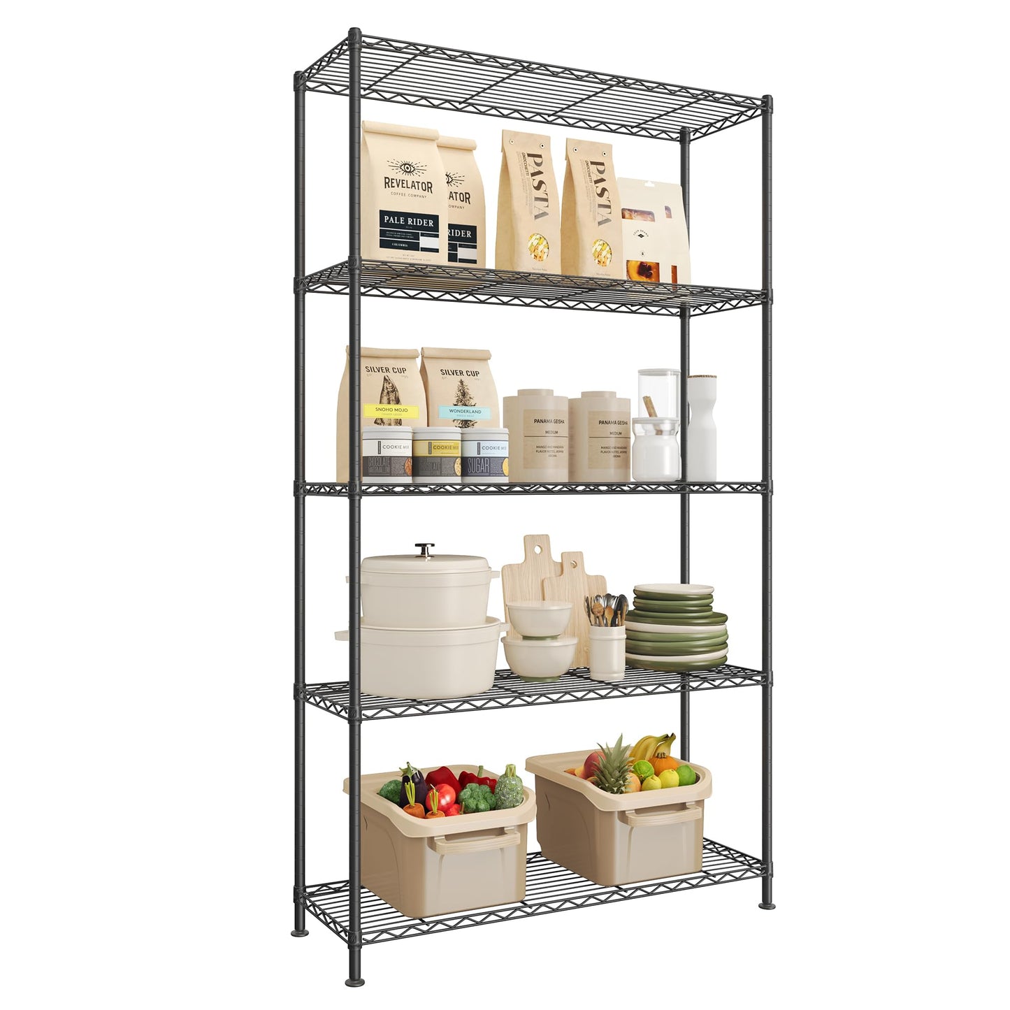 SONGMICS Storage Shelf, Small Metal Wire Shelving Unit, Adjustable Shelves, for Small Spaces, Garage, Bedroom, Living Room, Kitchen, Pantry, 5 Tier, 11.8 x 11.8 x 47.6 Inches, Ink Black ULGR123BH01