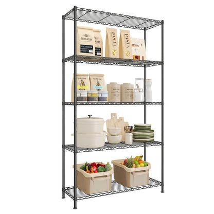 SONGMICS Storage Shelf, Small Metal Wire Shelving Unit, Adjustable Shelves, for Small Spaces, Garage, Bedroom, Living Room, Kitchen, Pantry, 5 Tier, 11.8 x 11.8 x 47.6 Inches, Ink Black ULGR123BH01