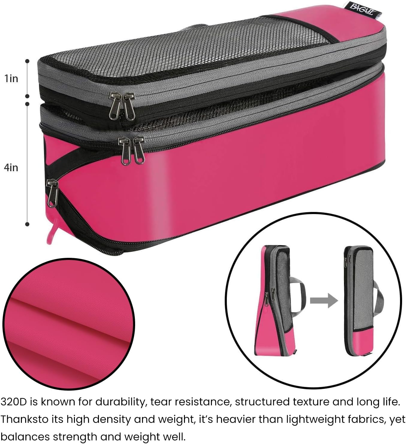 BAGAIL 4er-Set Kompressions-Packwürfel Reise-erweiterbare Packorganizer (Schwarz, 4er-Set)